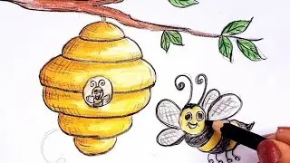 How to Draw 🐝 Cute Honey Bee, Beehive for Beginners/ কিভাবে সুন্দর মধু মৌমাছি এবং মৌমাছির মৌচাক আঁকা