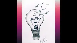 How to draw birds got freedom from the bulb/easy sketch in a light bulb/pencil drawing for beginners