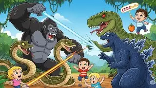 🦍 Gorilla vs Saneke vs Daynosor vs Goodzilla | Epic Cartoon Battle | Childbells Bangla