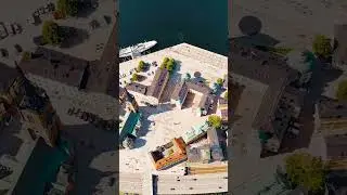Vertical video. Stockholm, Sweden. Island Riddarholmen and Lake Malaren. Riddarholmen Church. Pan...