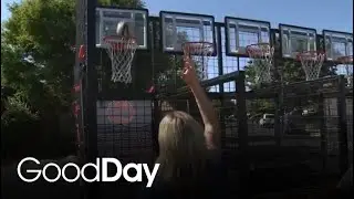 Molly is Shooting Hoops at a Mobile Trailer!