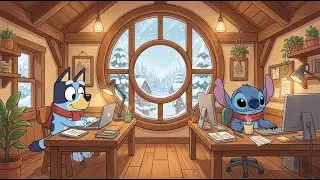 Stitch & Bluey Winter Home Office ❄️ Soft Lofi Music for Focused Work ☕ Peaceful Winter Vibes