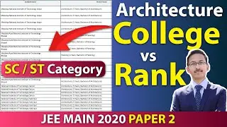 B.Arch & Planning College vs Rank |  JEE MAIN 2020 Paper 2 Cutoff | B.arch result 2020 september