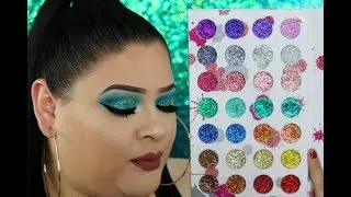 TUTORIAL DE MAQUILLAJE TURQUESA CON GLITTER | Paleta de BRILLOS Beauty Creations