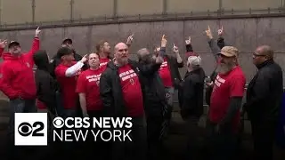 NJ Transit engineers gather outside agency headquarters in Newark to make their voices heard