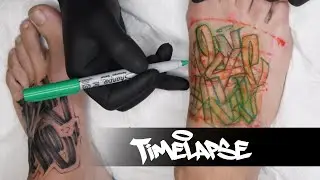 TATTOO TIMELAPSE | FREEHAND LETTERING | JJ INK
