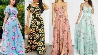 Chiffon Floral Print Long Gown Dress | Latest Floral Print Long Maxi Dress Design
