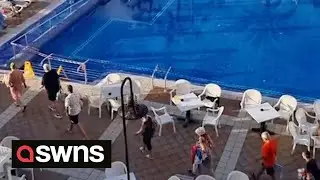 Brits abroad flood to claim sunbeds after queuing since 7am for the pool to open | SWNS