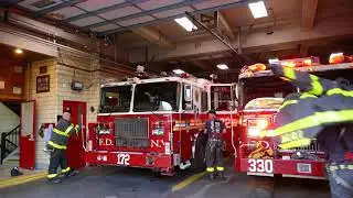 FDNY Engine 330 and Tower Ladder 172 respond to Box 2912