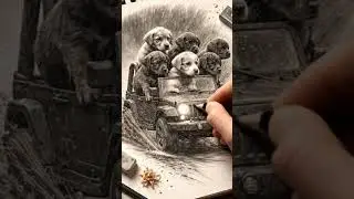 Puppy Squad on Adventure 🐶🚙 | 3D Pencil Sketch Art #shorts #art