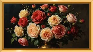 Mixed Roses in Bronze Vase 🌹✨ | Classical Chiaroscuro Still Life | Framed TV Gallery