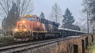Massive Canadian National Manifest Train Rolls Through Fort Langley British Columbia Canada