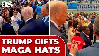 TRUMP signs and gifts MAGA HATS to fans at US OPEN FINAL
