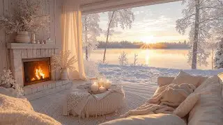 ❄ Relaxing Winter Morning Jazz at a Cozy Lakeside Cabin 🔥 Gentle Snowfall & Fireplace for Deep Focus