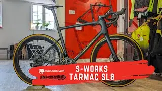 S-Works Tarmac SL8 58cm in Satin Carbon RTP / Chameleon Snake Eye with final weight.