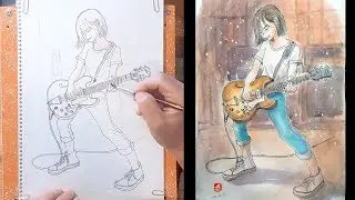 Epiphone Casino｜Guitar Girl（Original Illustration）｜水彩イラスト｜BGM: &ldquo;Blitzkrieg Bop&rdquo; (Ramones)