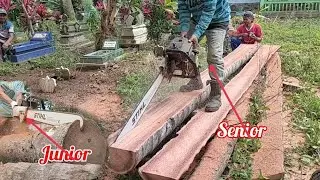 Dua perbedaan karakter operator mesin senso  membelah kayu glugu yang di areal pemakaman