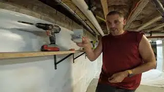 Making shelf for concrete wall cheaply for storage Basement!