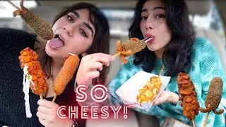 CHEESY KOREAN CORNDOG MUKBANG⎪Chung Chun Rice Dog Mukbang - Seattle, Washington
