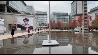 OoEli Mall in Xihu, Hangzhou, with water mirror square, giant billboard of Xiao Zhan