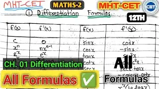 MATHS || MHT-CET | Differentiation All Formulas | CET IMP Maths 2 Ch Differentiation All Formulas ✅🔥