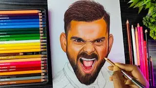 Virat kohli Drawing, Virat Kohli Realistic Colour Pencil Drawing, विराट कोहली को चित्र कैसे बनाए