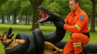 A Brave Rescue Team Saved a German shepherd From Giant Snake's Coils 🐍