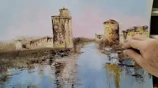 Peindre le port de Larochelle à l'huile et au couteau.