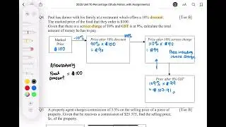 Percentage - Discount, Service Charge, GST (Assignment 10.3 Q4)