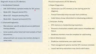 Working of diagnostic trouble code (DTC) memory