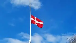 Free Stock Footage. Half-Mast Danish Flag. Flag Of Denmark.