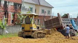 New Project Good Skill! Use Dozer D20P Pushing Stone & Truck 5Ton Dump truck Dumping Stone