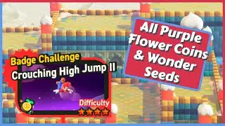 Crouching High Jump 2 - All Purple Flower Coins & Wonder Seeds + Flagpole in Super Mario Wonder