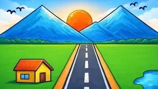 How to draw natural scenery step by step for beginners| Beautiful scenery drawing 