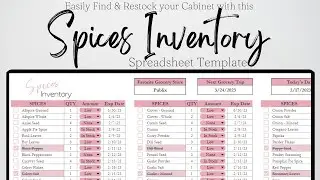 Spice Inventory Checklist, Herbs and Spices Inventory, Pantry Organization List Google Sheets Excel