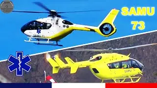 H&eacute;licopt&egrave;res X2 du SAMU 73 au CHMS de Chamb&eacute;ry [Savoie 73] D&eacute;collage et Atterrissage