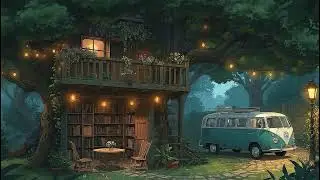 Lofi Hip Hop Radio &bull; A Cozy Night at a Treehouse with a Vintage Camper