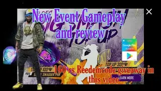 New top up event gameplay and Review FF  | op emote and pan skin | 160 rs Reedemcode giveaway|
