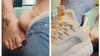 Steena Kicking Her Shoes And Socks Off After Work Showing Sweaty Feet