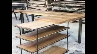 Rustic Oak Desk by Earthy Timber. Large L Shaped Desk, Industrial Steel Desk Base