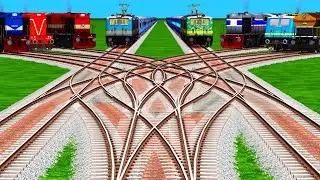 8 Trains Railroad Crossing By Bumpy Branched Railroad Tracks || train gameplay || train simulator 