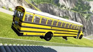 School Bus Jumping into Stairs - BeamNG.drive