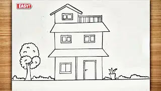 Красивый рисунок дома 🏠 | Эскиз дома шаг за шагом от Прии ☺️ #рисунок