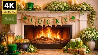 6 Hours 4K St Patrick&rsquo;s Day TV Wallpaper &ndash; Cozy Mantel Screen Saver with Flickering Light fireplace