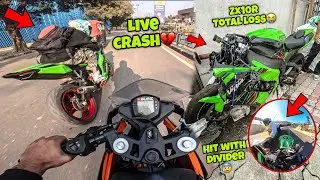 ​@RajaDc77 ZX10R Live Crash💔/ Bike Hit With Divider😰/ ZX10R Total Loss😭