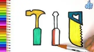 HOW TO DRAW CARPENTER TOOLS FOR KIDS | DRAWING OF CARPENTER TOOLS, SCREWDRIVER, HAMMER, SAW DRAWING|