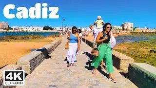 Great views! Cadiz Beach Walk - Puente de Hierro to Playa Caleta [Spain 4K Ultra HD] Summer Ambience