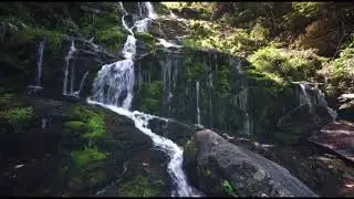 Waterfall on moss rocks, forest waterfall, water ASMR, creek flowing river stream, water sounds ⛲️