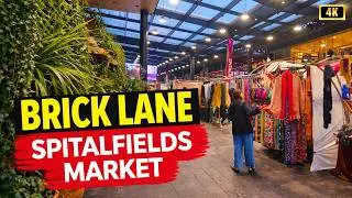 BrickLane & Spitalfields Market London 🇬🇧 Relax Walking Tour, East London Walk | 4K