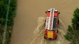North Wales town under water - aerial view